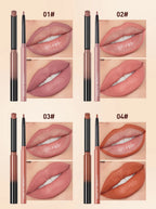 QIBEST 2pcs Lipstick Lipliner Pen Set Matte Nude Lip Liner Pencil Waterproof Long Lasting Lipstick Pen Contour Makeup For Women