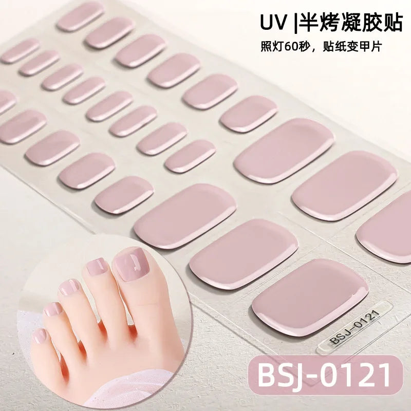 26Tips French Leopard Print UV Gel Toenail Sticker Bronzing Dye Gradient Cross-border Semi Baked Gel Nail Sticker UV Lamp Needed