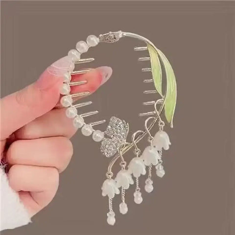 Flower Tassel Hair Clip Women Ladies Butterfly Rhinestone Pearl Metal Hair Claw Round Bun Ponytail Holder Hair Accessories