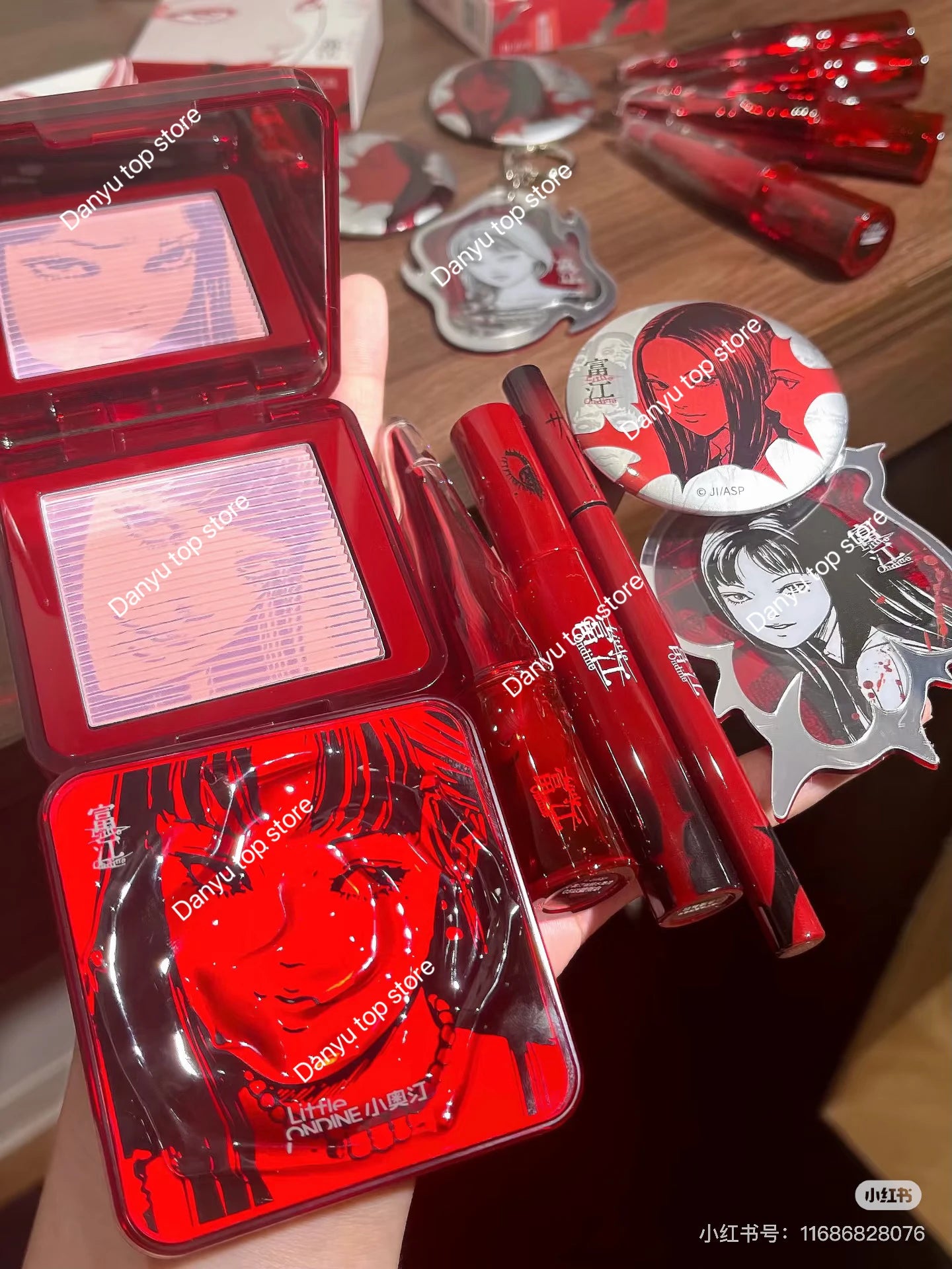 Little Ondine 3D Blush Palette Brighten Face Natural Makeup Blusher Lip Glaze Eyeliner Mascara
