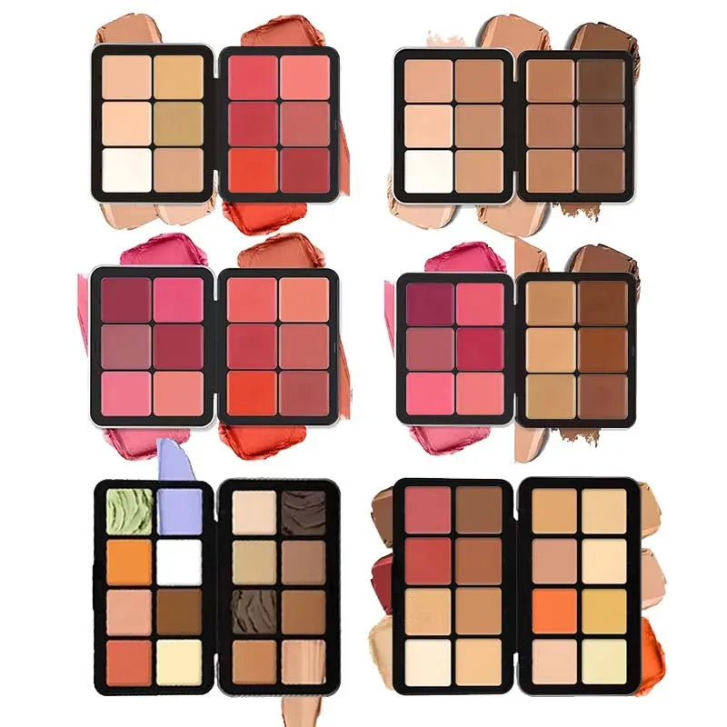 12-Color Iron Box Blusher Plate Multi-Color Cream Blush Plate Concealer Plate Contour and Highlighter Palette Makeup Blush Face
