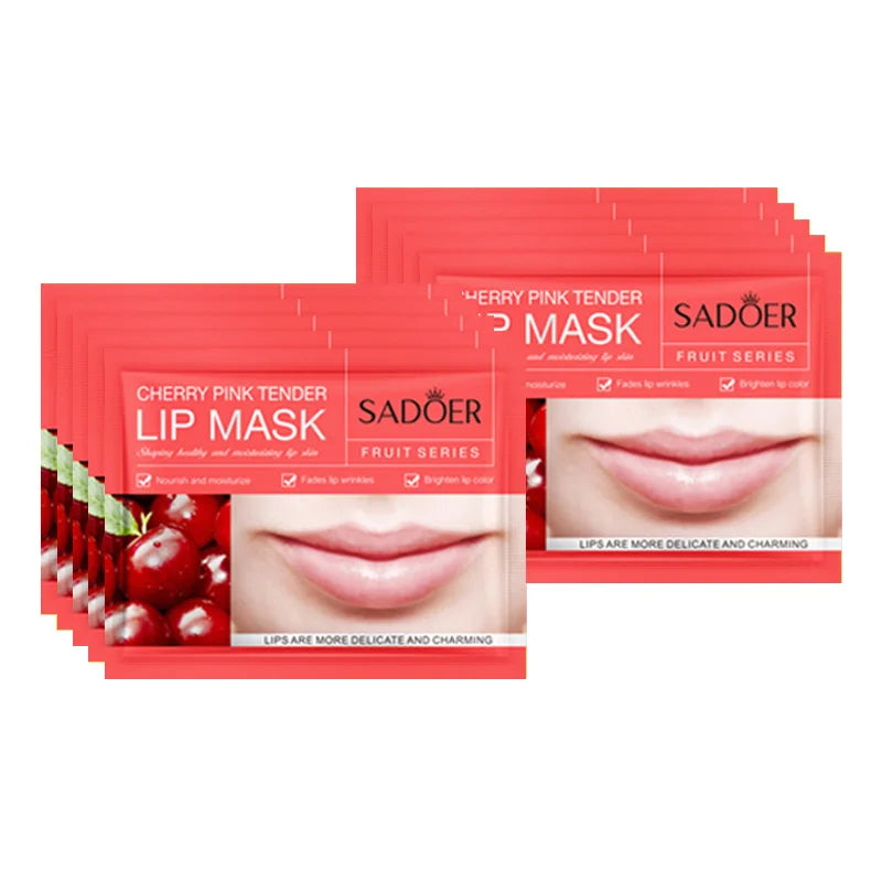 10pcs SADOER Fruits Moisturizing Lip Mask Lips Skin Care Nourishing Hydrating Crystal Collagen Gel Lip Patches Lips Plumper