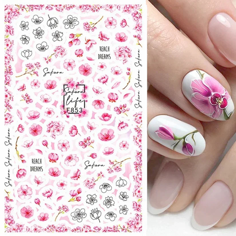 1pcs Sakura Flower 3D Nail Stickers White Cherry Blossom Nail Art Decals Spring Summer Adhesive Slider Decor Wedding Manicure