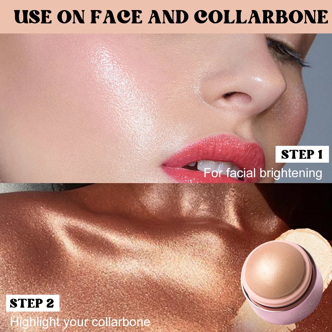 Cream Highlighter Stick Long Lasting Brightening Non-Caking, Sheer Glow - Blendable and Buildable Color, Body & Face Makeup