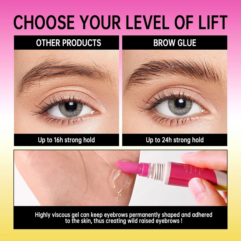 Super Lift Brow Glue Crazy Lift Brow Lamination Gel with Long-lasting Strong Hold & Built-In Styling Comb Clear Eyebrow Gel Make