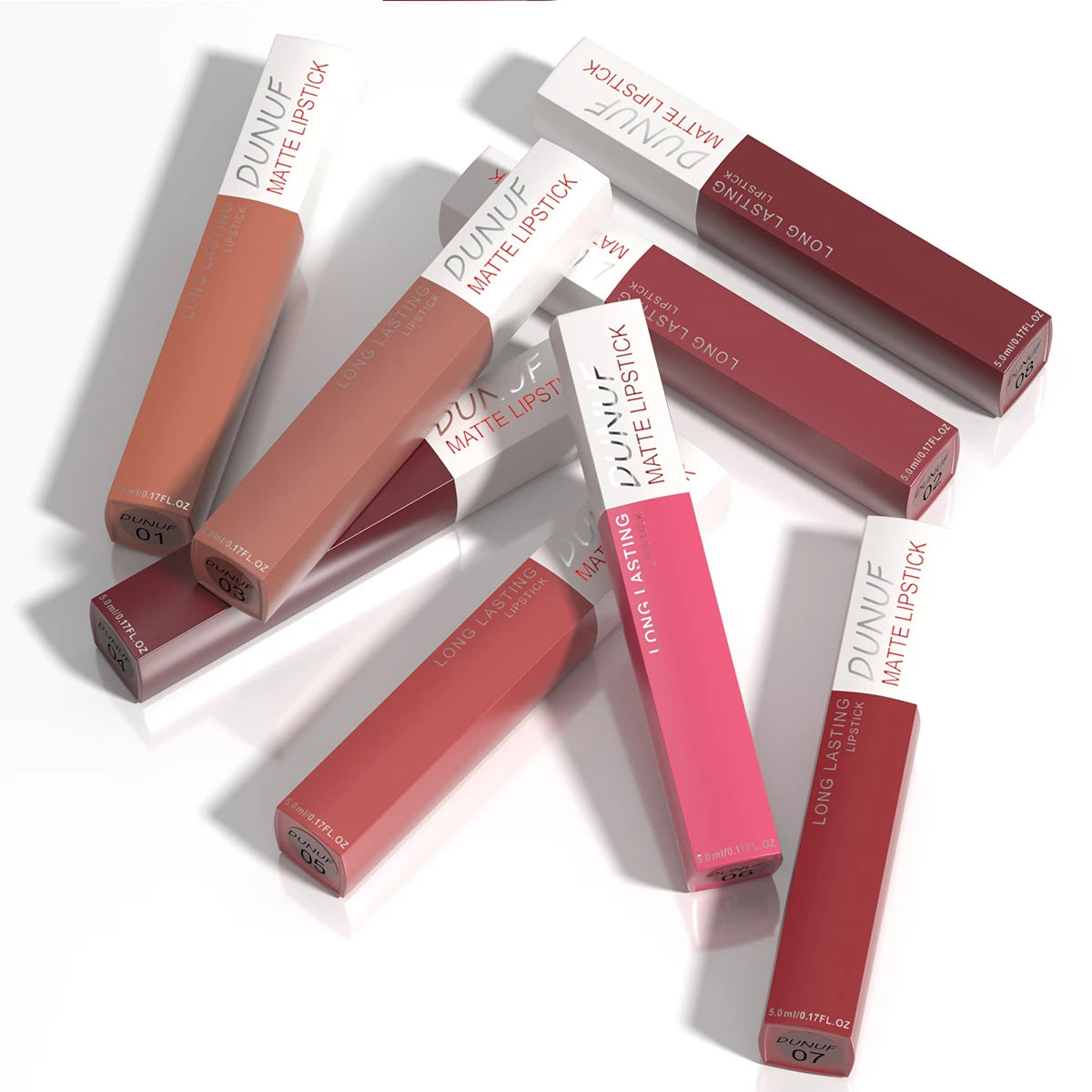 DUNUF 8 pcs matte color lasting lip gloss set three-dimensional plastic lips waterproof anti-sweat non-stick cup lipstick set