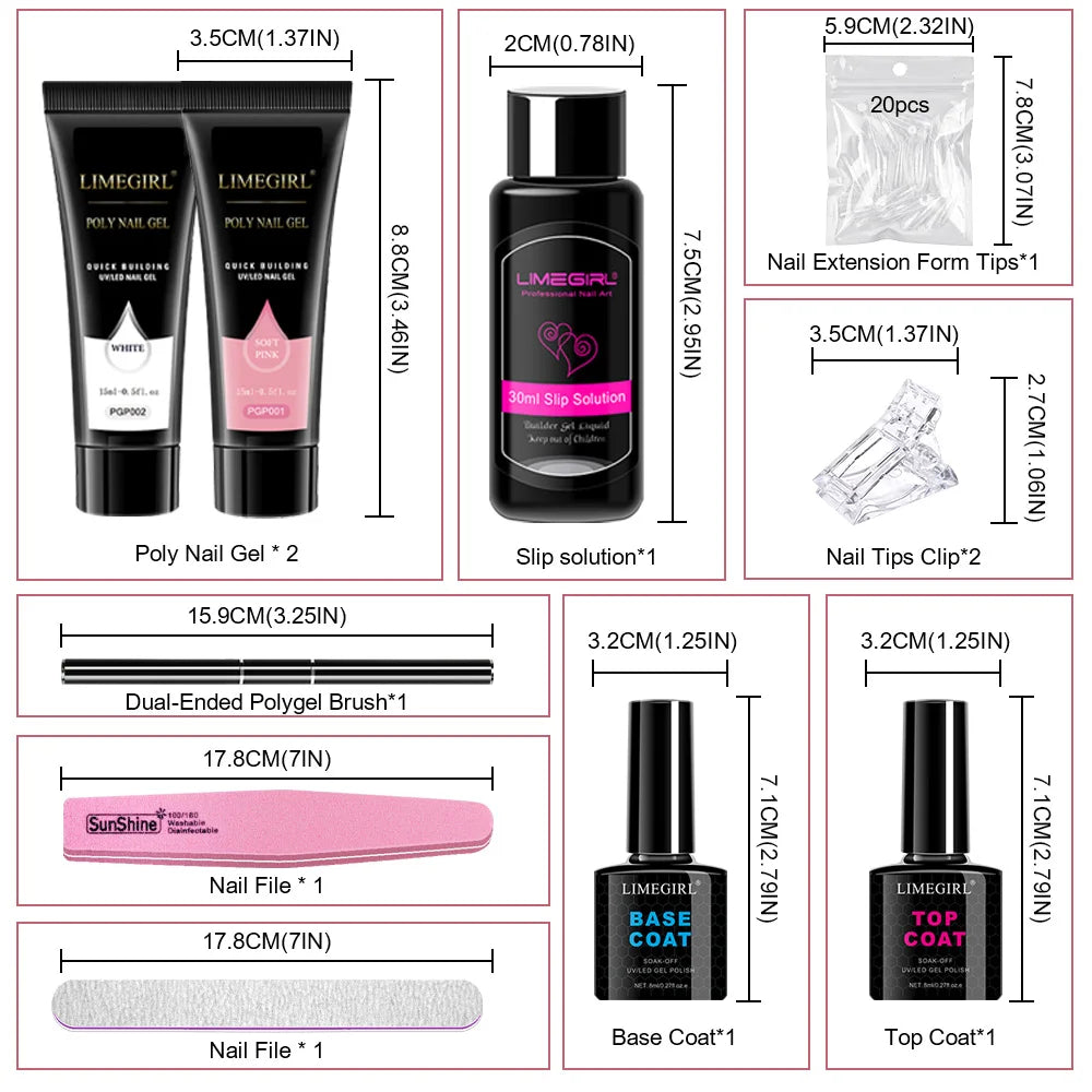 Poly Nail Gel Set for Extension Nails, Long Lasting, Natural-looking, Strong Builder Enhancement for Salon Manicure DIY at Home
