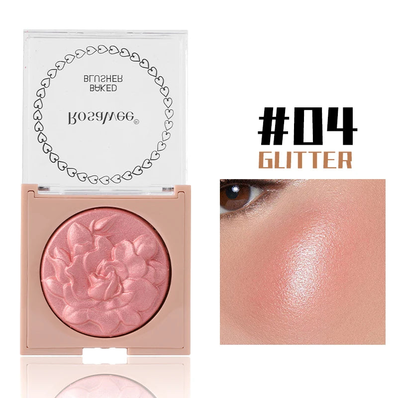 Multi-Color Glossy Blush Highlighter, Baking Process, Moisturizing and Glossy Makeup Effect, Light and Easy to Color with Texture, Facial Brightening, with Pearlescent Brightening Effect, Rose Blush Palette