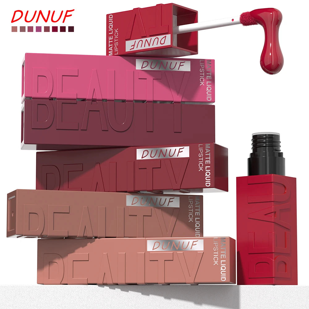 Matte Lip Gloss 8pc/set: Waterproof Lipstick Moisturizing Long Lasting Non-Stick Cup, Nude, Y2K Christmas Valentine's Day Gifts