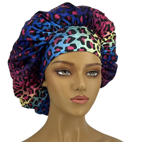 Leopard Print Bonnet for Women - Soft, Curl-Enhancing Sleep Cap with Wide Elastic Band, Unscented, Ideal for Dry & Textured Hai