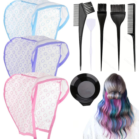 7 Sets of Highlight Cap with Hooks, Hair Highlighting Caps, Highlight Hair Coloring Frosting Dye Kit for Salon Hair Dyeing Tool