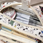 Snoopy Pencilcase Multi Layer Canvas Drawstring Pen Bag Kawaii Cartoon Stationery Storage Bag Students School Supplies Gifts