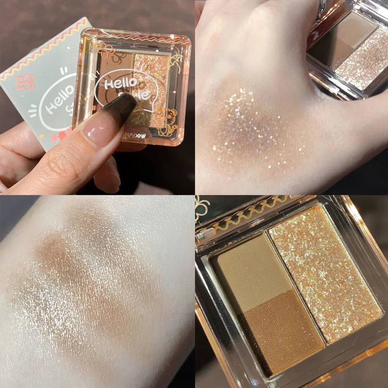 3Color Glitter Purple Eyeshadow Palette Mini Portable Earth Color Matte Eyeshadow Long Lasting Waterproof Shimmer Pigment Makeup