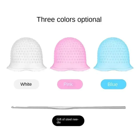 Silicone Highlighting Cap with Hook Needle Reusable Hair Dye Cap Set Barber Professional Hair Coloring Salon Hair Tools