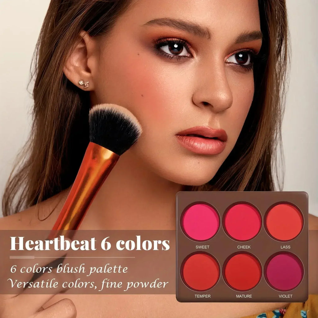 1 SET 6 Colors Waterproof Matte Blush Palette Medium Buildable Coverage Long-Lasting Natural Finish Light &Breathable Free brush