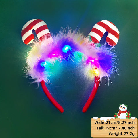 LED Christmas Feather Lighted Headband Santa Claus Elk Glow Hair Band Plush Hair Hoop Children Party Costume Xmas Decoration