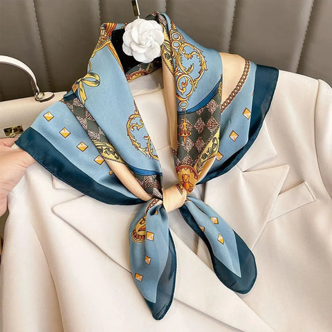 70x70cm Fashionable Korean Style Silk Square Scarf Satin Print Hairband Necktie Hair Accessory Headscarf Versatile Wrap Scarf