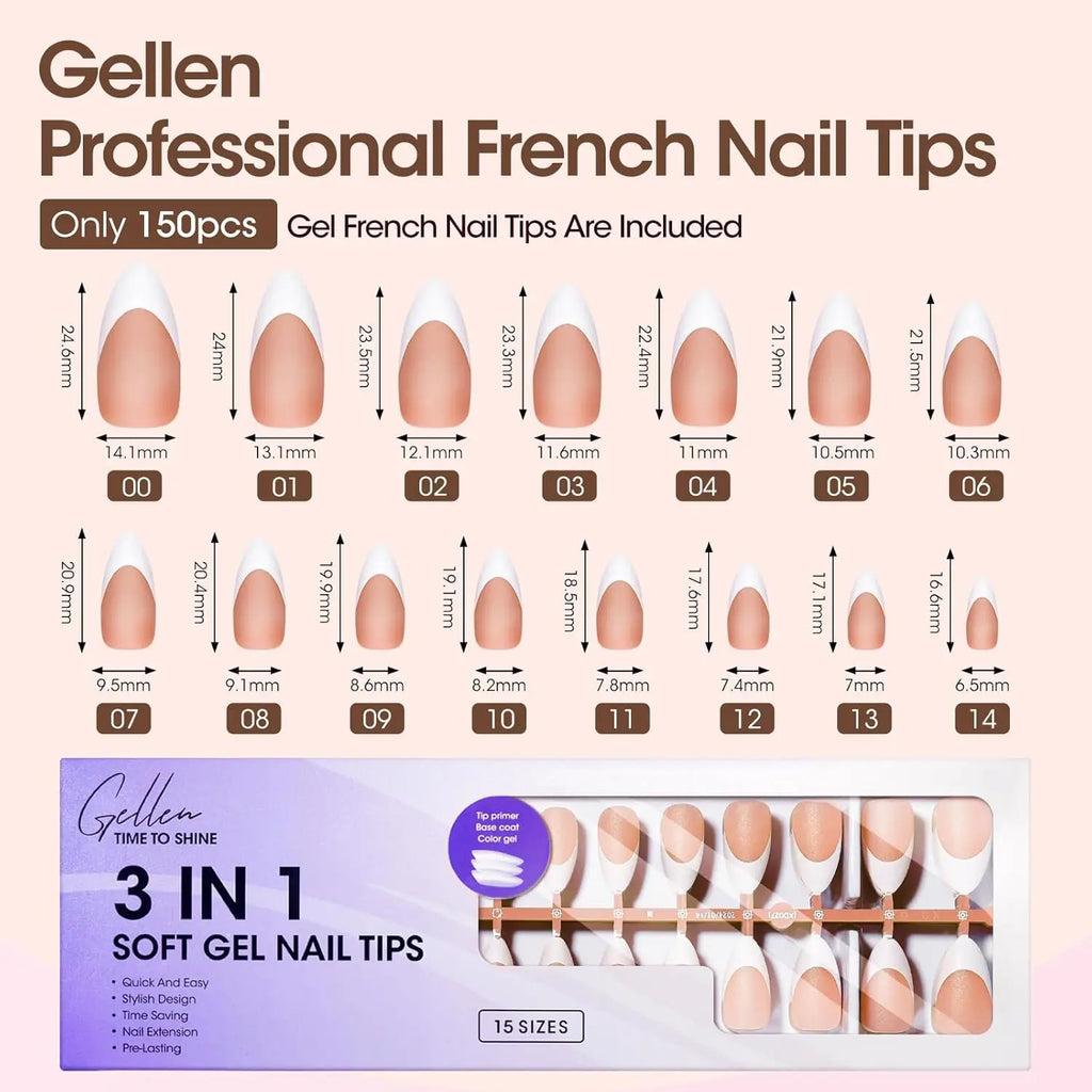 GELLEN Press on Nails for Women 150PCS Almond Shaped False Nails Medium Length Soft Gel Tips Natural Looking Nail Art