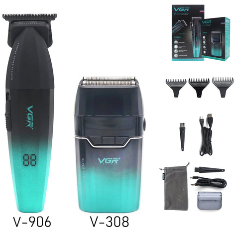 VGR 003 906 308 Professional Hair Cutting Kit  Hair Clipper Cordless Clippers Trimmers for Men Set USB Charge Men's LED Display