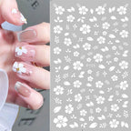 1pcs Sakura Flower 3D Nail Stickers White Cherry Blossom Nail Art Decals Spring Summer Adhesive Slider Decor Wedding Manicure