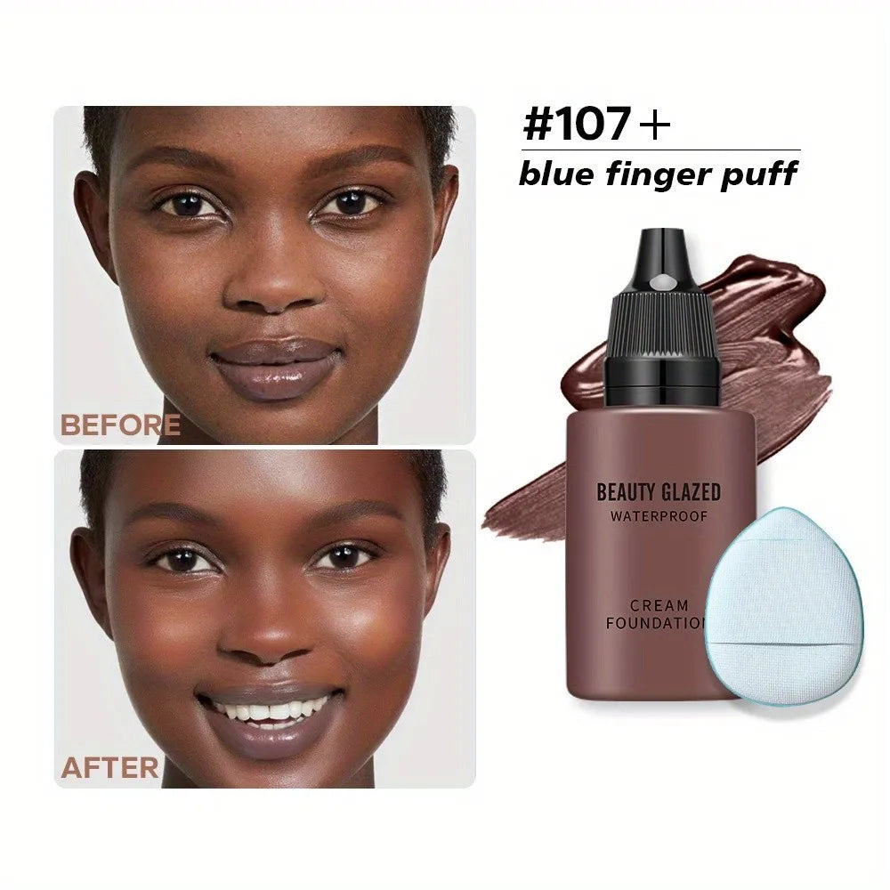 2024 New Foundation +Puff set Liquid Matte Full Coverage Foundation Waterproof Matte Natural Foundation With Blue Thumb Puff