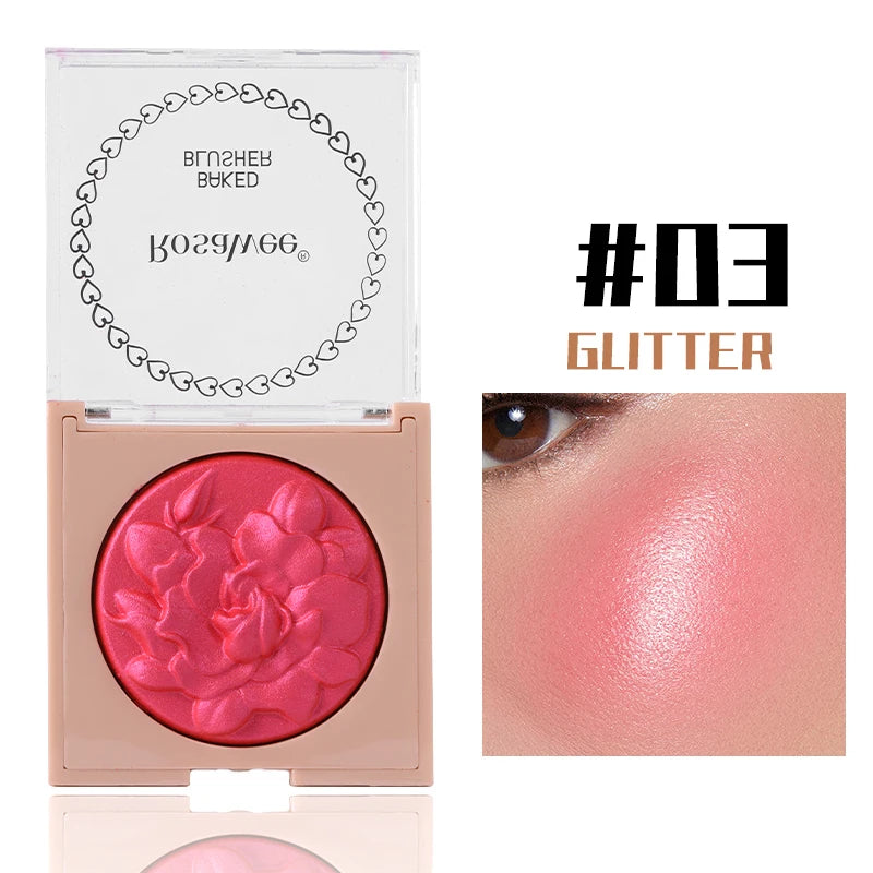 Multi-Color Glossy Blush Highlighter, Baking Process, Moisturizing and Glossy Makeup Effect, Light and Easy to Color with Texture, Facial Brightening, with Pearlescent Brightening Effect, Rose Blush Palette