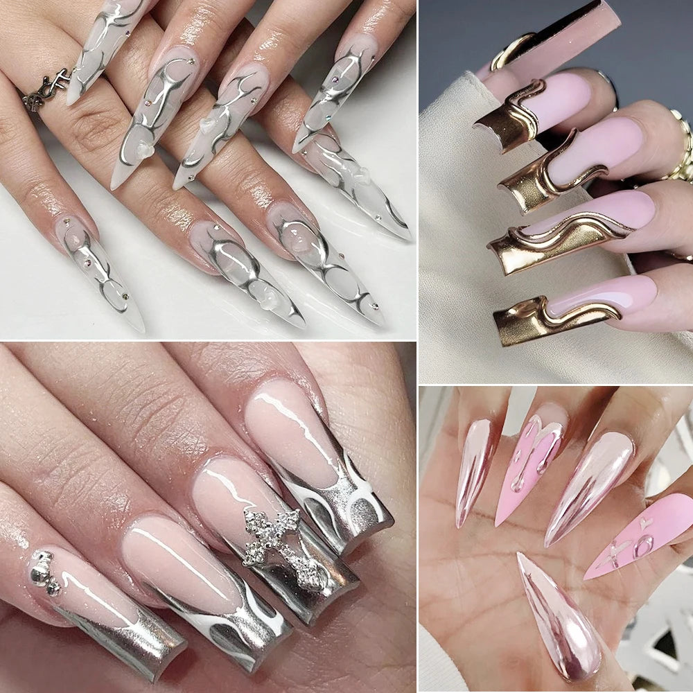 Silver/Gold Metal Gel Metallic Nail Polish Chrome 3D Metal Painted Gel Polish 5ml Liquid Mirror Effect Glossy Shine Manicure