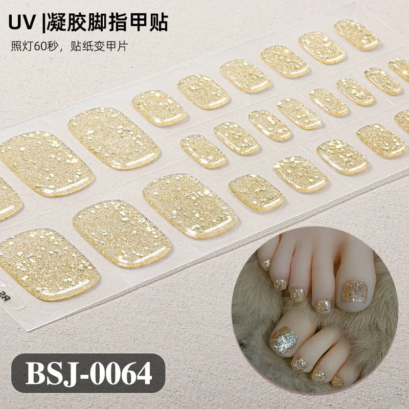 26Tips French Leopard Print UV Gel Toenail Sticker Bronzing Dye Gradient Cross-border Semi Baked Gel Nail Sticker UV Lamp Needed