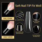 120/140pcs Almond Stiletto False Nail Tips Clear Soft Fake Nails Extension For Home DIY Nail Salon Manicure Press On Nails