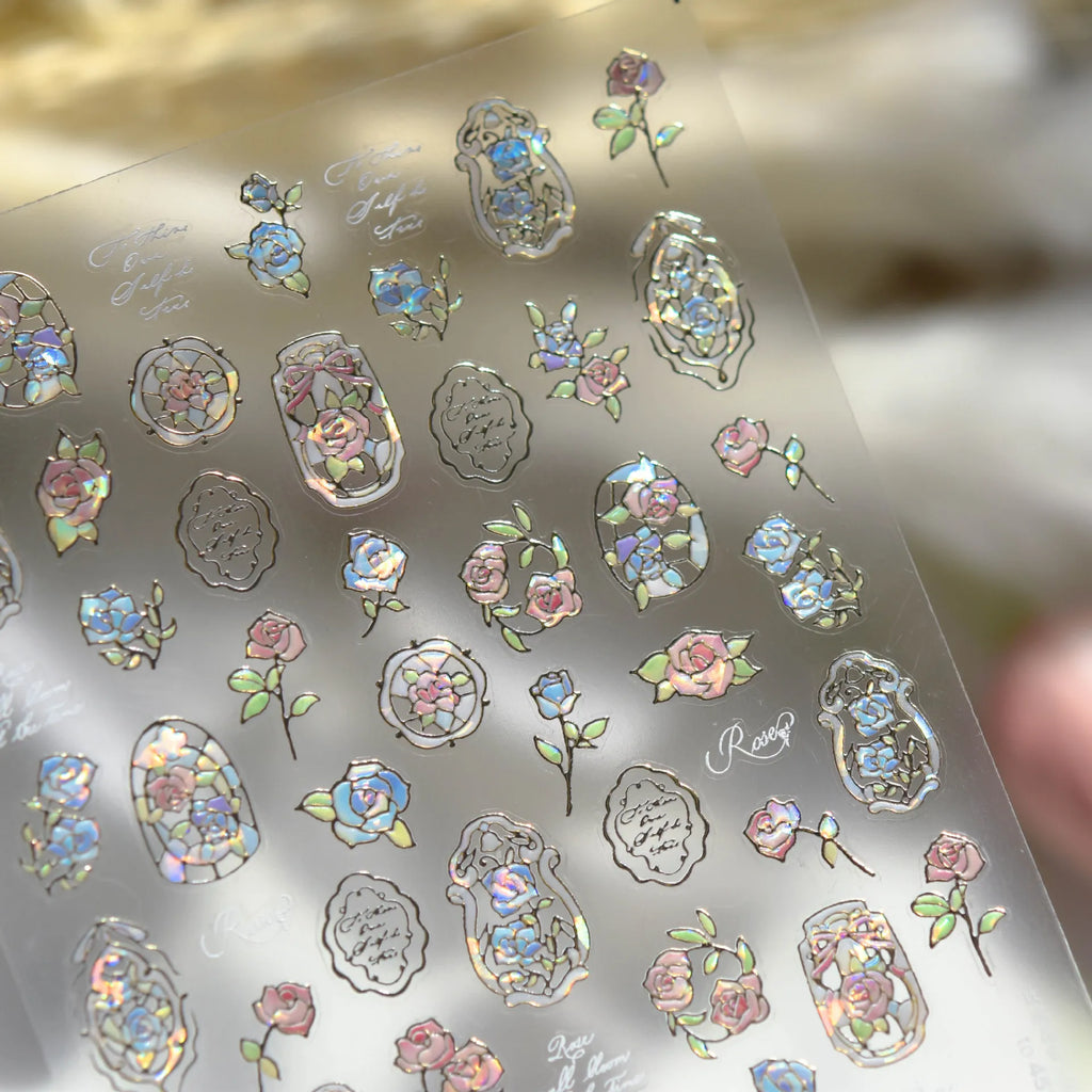 1pcs Dream Flower Window Shell Light Nail Art Stickers Japanese Flower Self Adhesive Stickers Press On Nails Decoration Decals