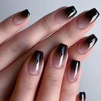 24pcs Black Gradients Long Paragraph Fashion Manicure Patch Reusable Adhesive False Nails Almond Fake Nails Press On Stiletto