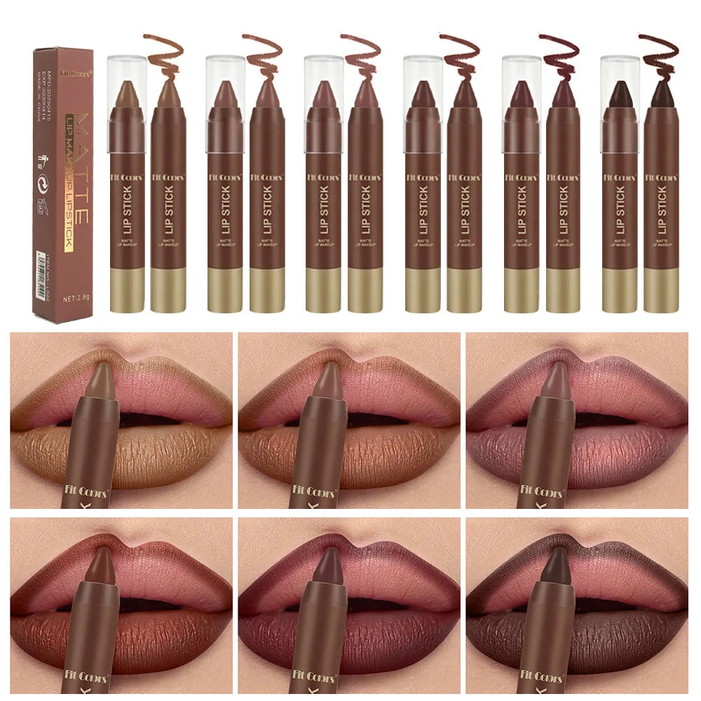 Matte Chocolate Brown Lipstick Crayon Non-stick Cup Lip Liner Pencil Soft Mist Waterproof Creamy Pigmented Lip Outline Contour