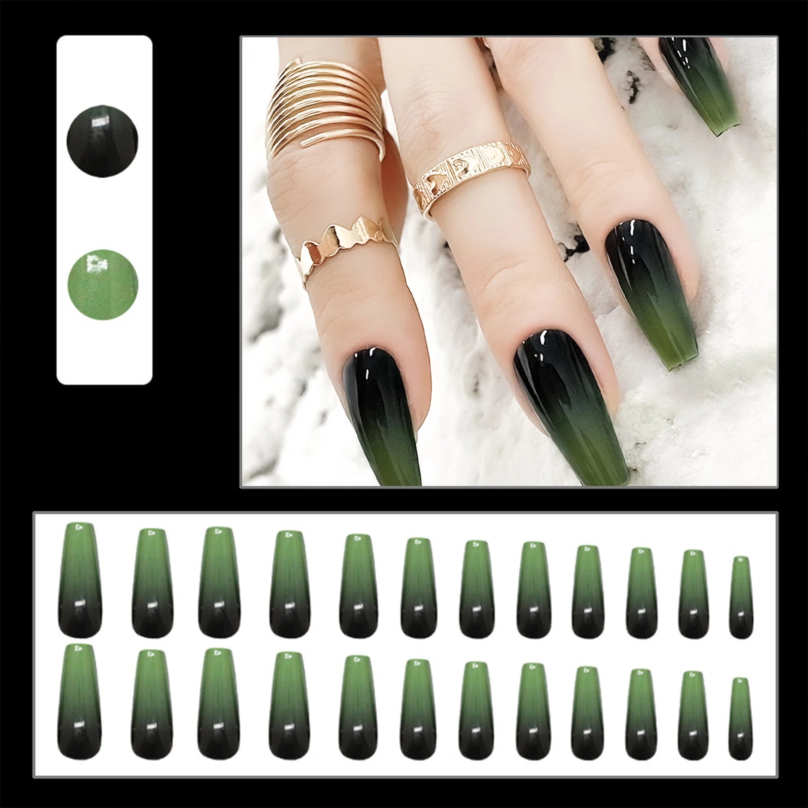 24pcs Y2k Star Press On Nails Gradient Black Mid-length Coffin False Nail Tips Full Cover Moon Designs Fake Nail For Cool Girls