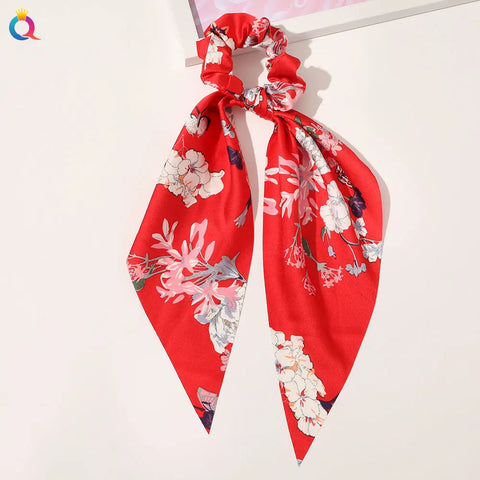 2023 Fashion Print Chiffon Long Ribbon Scrunchies Women Girls Ponytail Scarf Elastic Hair Bands Ties Hair Accessories Wholesale