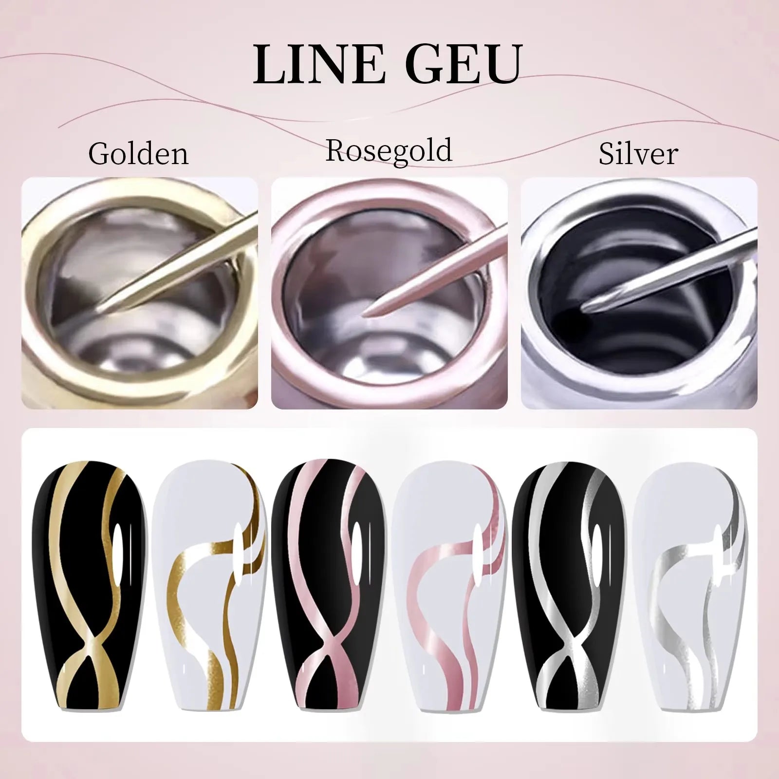 Gold Silver Metallic Liner Paint Gel Nail Polish Chrome Mirror Metal Effect Super Bright French UV LED Semi Permanent Nail Gel