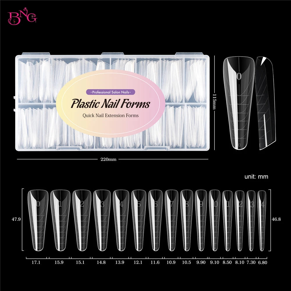 BNG Nail Dual Forms for Poly Extension Gel Nail Forms for Builder Gel Reusable 15 Sizes Acrylic Nail Molds Sets for Manicure