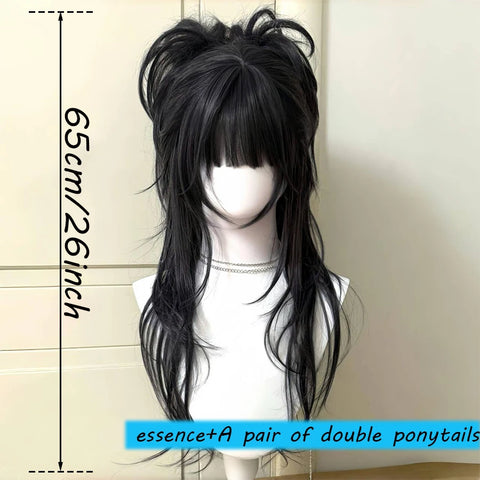 Synthetic Long Curly Wavy Lolita Wig with Bangs Double ponytail Wig Girl Cute Blonde Cosplay Party Halloween Christmas Wig