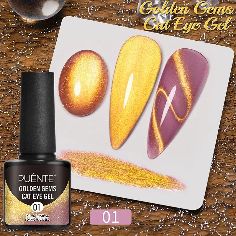 PUETNE 7.5ML Amber Moonlight Cat Magnetic Gel Nail Polish Winter Nails Jelly Glass Cat Eye Soak Off UV Semi-Permanent Varnish