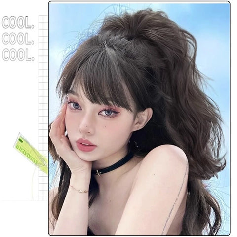 synthetic wig 40cm Princess Girls Fluffy Wavy High Ponytail Clip-on Wig Waterfall Curly Half Tied One-piece Women Hair Extension
