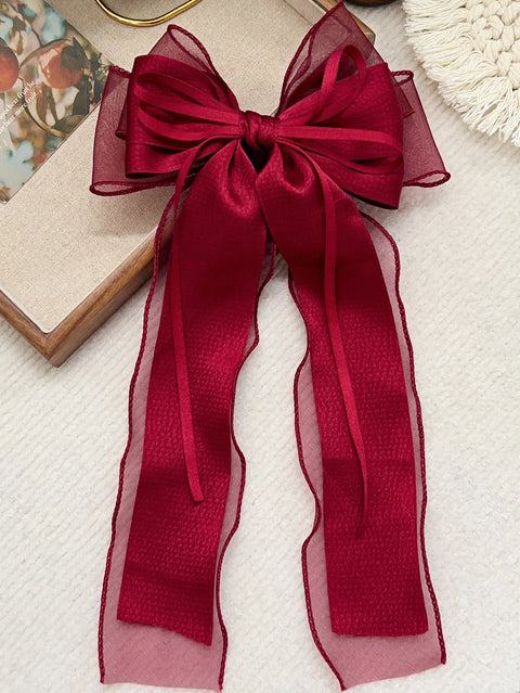 1Pcs Lace Hair Bow Clip Coquette Bow Barrettes with Long Tail Ribbon for Women Christmas Valentines Wedding Prom Accessories