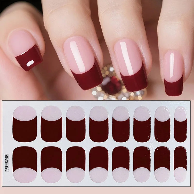14/16Tips Full Cover Gradient Nail Stickers Multi Color Self Adhesive Slider No Need UV Lamp Cured Press ON Nail Decal