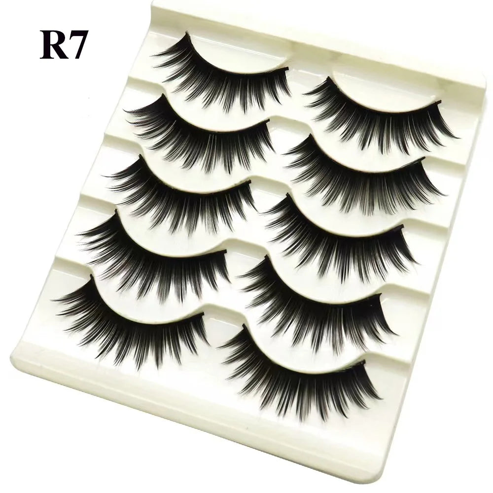 Natural Long Cosplay Makeup Cross Strip False Eyelashes Black Eye Lashes and Cat Eye Lashes 5pairs Mink Eyelashes Faux Cilios