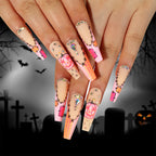 24pcs Sliver Spider Design Fake Nail Halloween Gothic Punk False Nail Tips Wearable European Heavy Metal Almond Press on Nails