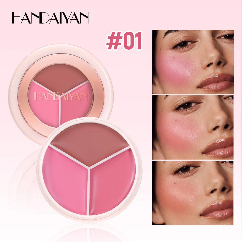 3-in-1 Matte Cream Blush Set, Waterproof Long-Lasting Cheek Color, Blendable Buildable Formula for Natural Matte Finish