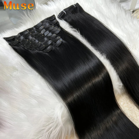 24 Inch Clip in Human Hair Extensions Peruvian Hair 120g/9pcs Straight Natural Black Clip in Real Soft 100% Human Hair Deals