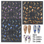 Nails Stickers Purple Blue Brown Ink Design Decals Gold Decorations Art Self-Adhesive Holographic Gel Slider Manicure Supplies