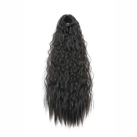 22Inch Synthetic Long Kinky Wave Curly Drawstring Clip in Ponytail Hair Extension High Temperature Fiber Hairpiece for Women