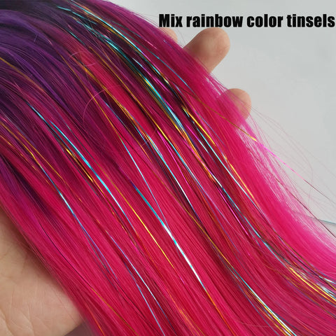 Purple Red Pink Tinsel Ponytail Extension with Elastic Hair Tie Synthetic Braiding Hair For Kids Girls Crazy Hair Day Brave Hair