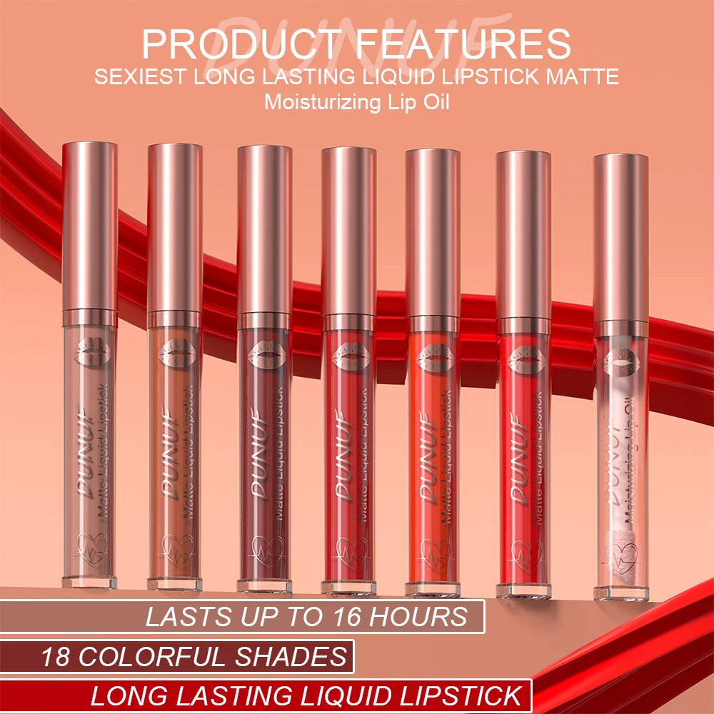 DUNUF Lip Gloss And Lip Oil Set 2-Piece Long-Lasting Waterproof Matte Moisturizing Non-Fading Lipstick Collection