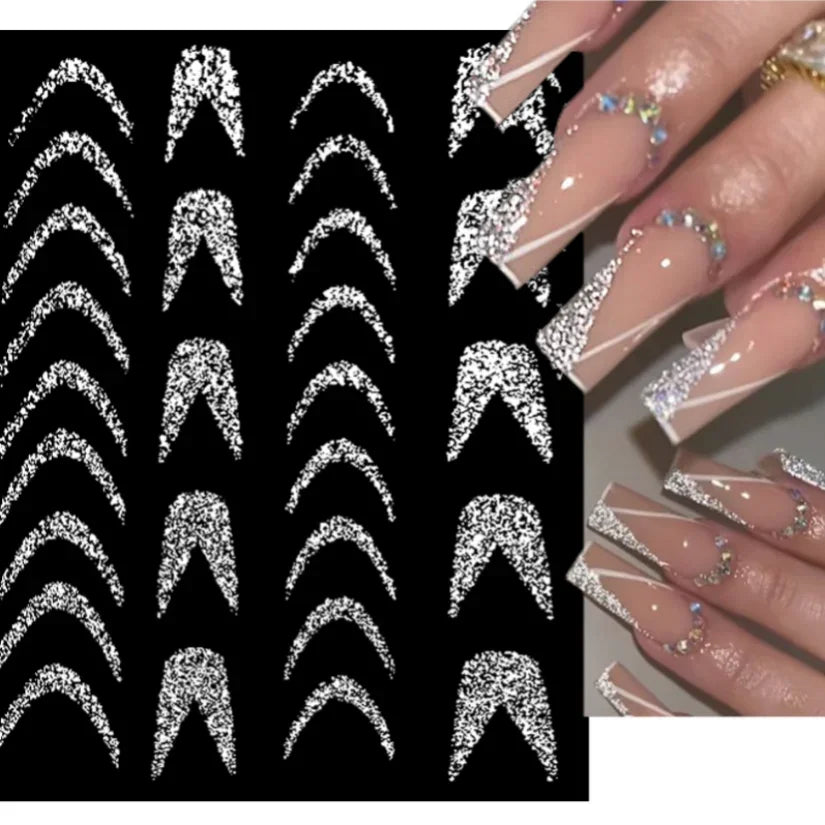 Adhesive stickers with European and American style cross snake black and white wave dot hot silver line letter nail stickers
